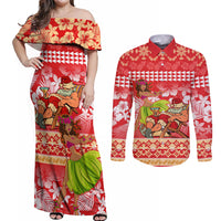 Personalised Hawaii Mele Kalikimaka Couples Matching Off Shoulder Maxi Dress and Long Sleeve Button Shirt Santa Claus and Hula Dancing Merry Christmas LT9 - Wonder Print Shop