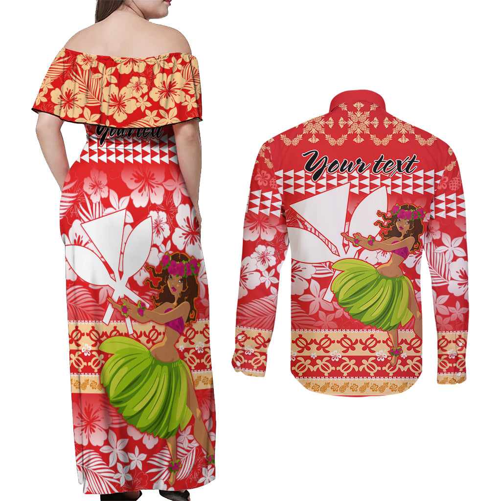 Personalised Hawaii Mele Kalikimaka Couples Matching Off Shoulder Maxi Dress and Long Sleeve Button Shirt Santa Claus and Hula Dancing Merry Christmas LT9 - Wonder Print Shop