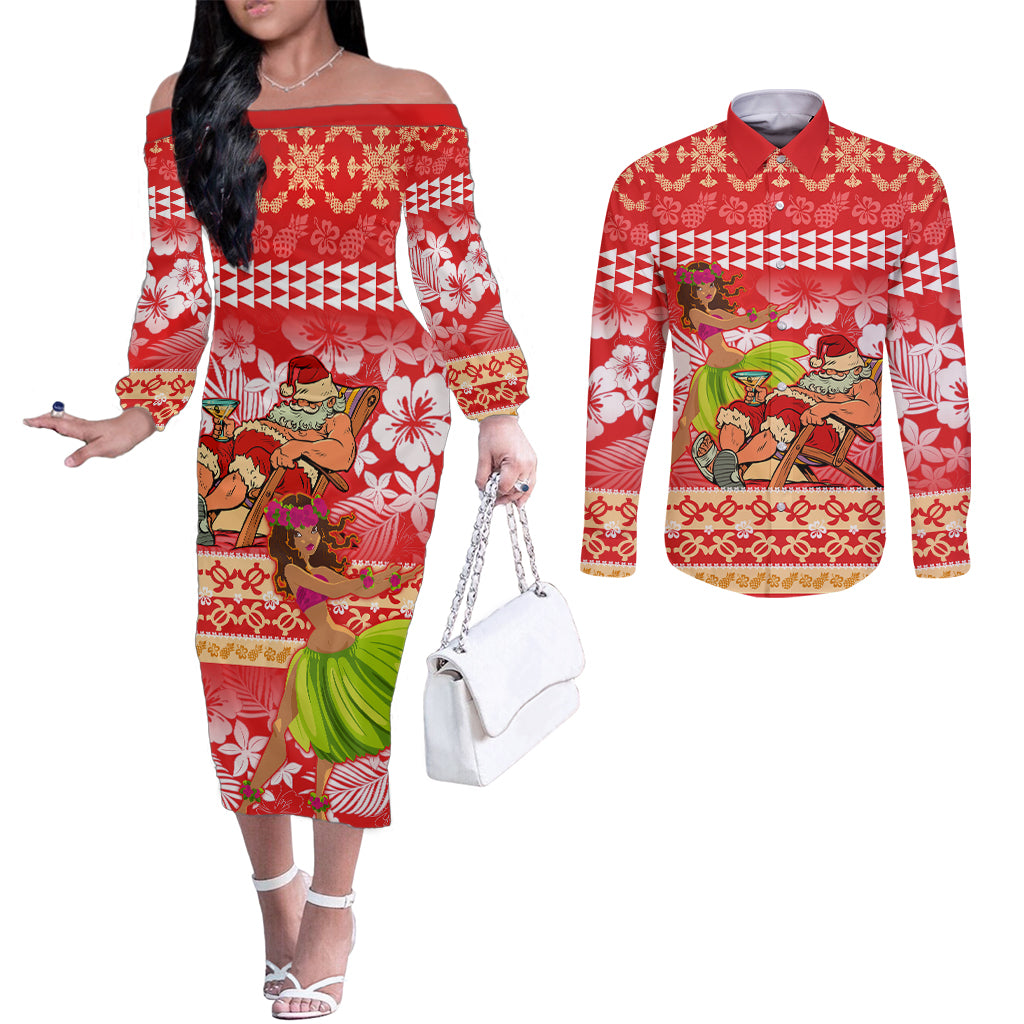 personalised-hawaii-mele-kalikimaka-couples-matching-off-the-shoulder-long-sleeve-dress-and-long-sleeve-button-shirt-santa-claus-and-hula-dancing-merry-christmas