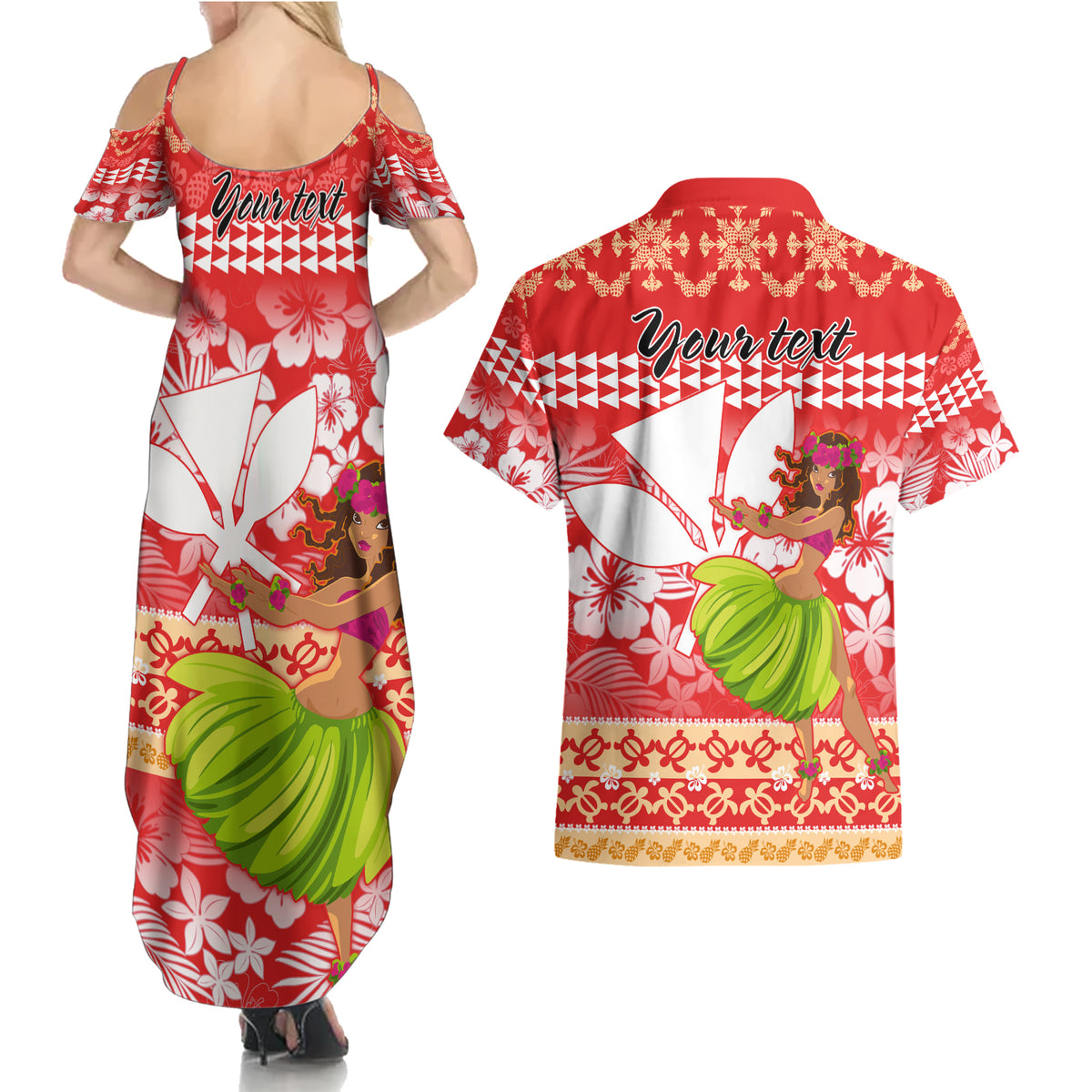 Personalised Hawaii Mele Kalikimaka Couples Matching Summer Maxi Dress and Hawaiian Shirt Santa Claus and Hula Dancing Merry Christmas LT9 - Wonder Print Shop