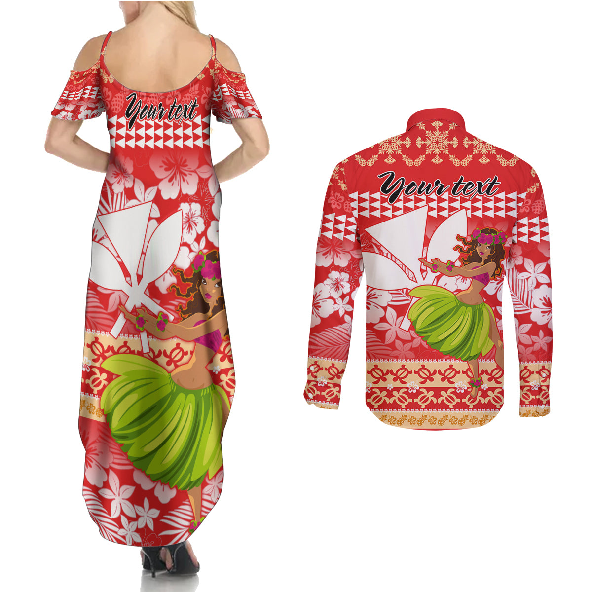 Personalised Hawaii Mele Kalikimaka Couples Matching Summer Maxi Dress and Long Sleeve Button Shirt Santa Claus and Hula Dancing Merry Christmas LT9 - Wonder Print Shop
