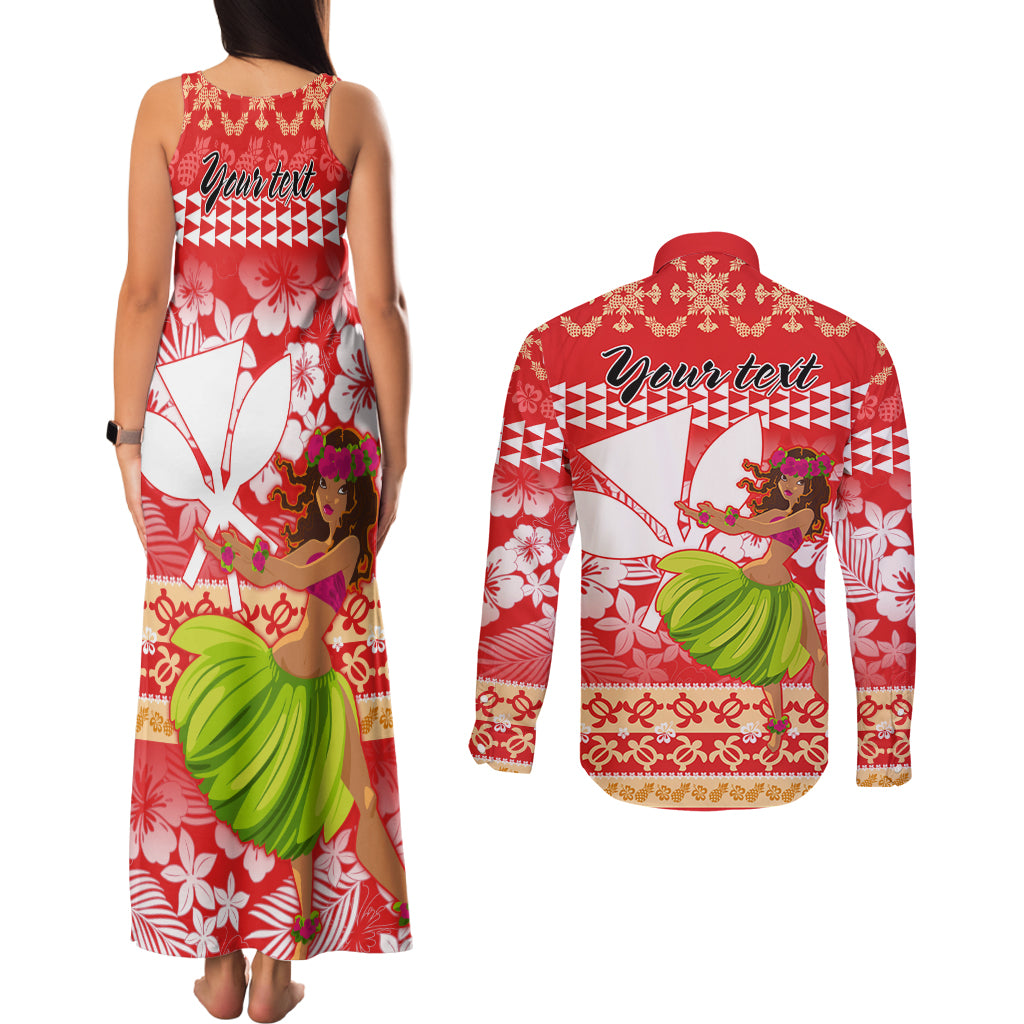 Personalised Hawaii Mele Kalikimaka Couples Matching Tank Maxi Dress and Long Sleeve Button Shirt Santa Claus and Hula Dancing Merry Christmas LT9 - Wonder Print Shop