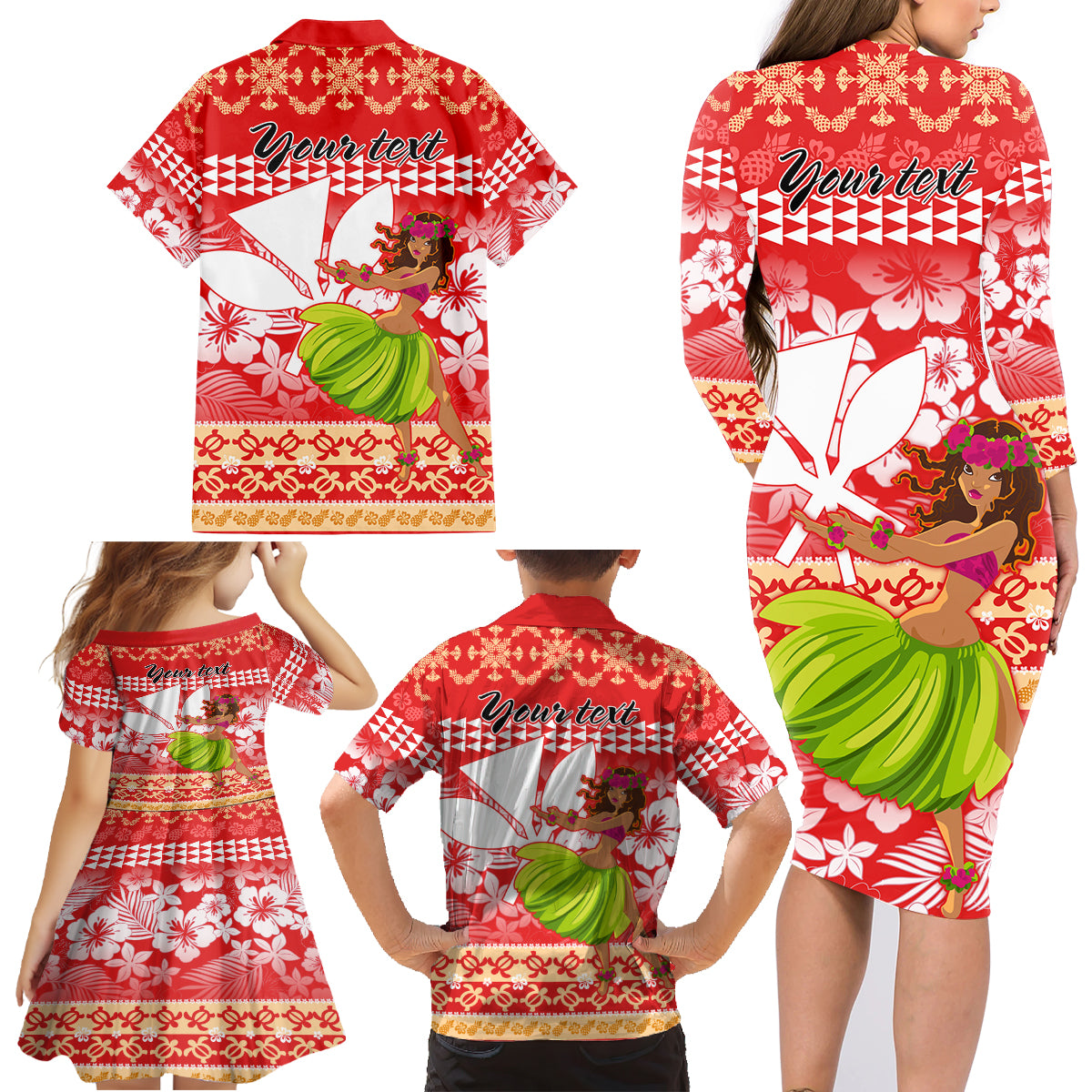 Personalised Hawaii Mele Kalikimaka Family Matching Long Sleeve Bodycon Dress and Hawaiian Shirt Santa Claus and Hula Dancing Merry Christmas LT9 - Wonder Print Shop