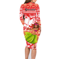 Personalised Hawaii Mele Kalikimaka Family Matching Long Sleeve Bodycon Dress and Hawaiian Shirt Santa Claus and Hula Dancing Merry Christmas LT9 - Wonder Print Shop