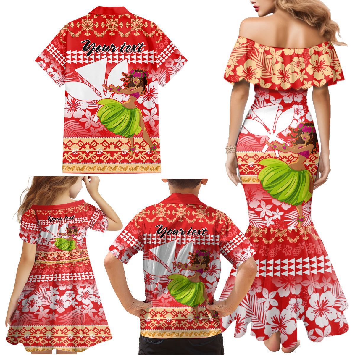 Personalised Hawaii Mele Kalikimaka Family Matching Mermaid Dress and Hawaiian Shirt Santa Claus and Hula Dancing Merry Christmas LT9 - Wonder Print Shop