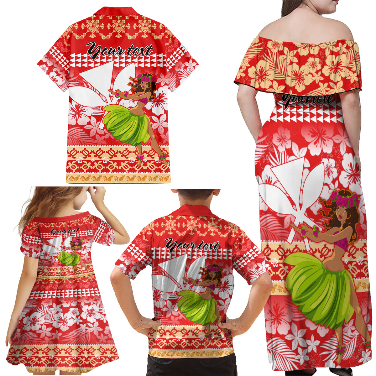 Personalised Hawaii Mele Kalikimaka Family Matching Off Shoulder Maxi Dress and Hawaiian Shirt Santa Claus and Hula Dancing Merry Christmas LT9 - Wonder Print Shop