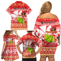 Personalised Hawaii Mele Kalikimaka Family Matching Off Shoulder Short Dress and Hawaiian Shirt Santa Claus and Hula Dancing Merry Christmas LT9 - Wonder Print Shop