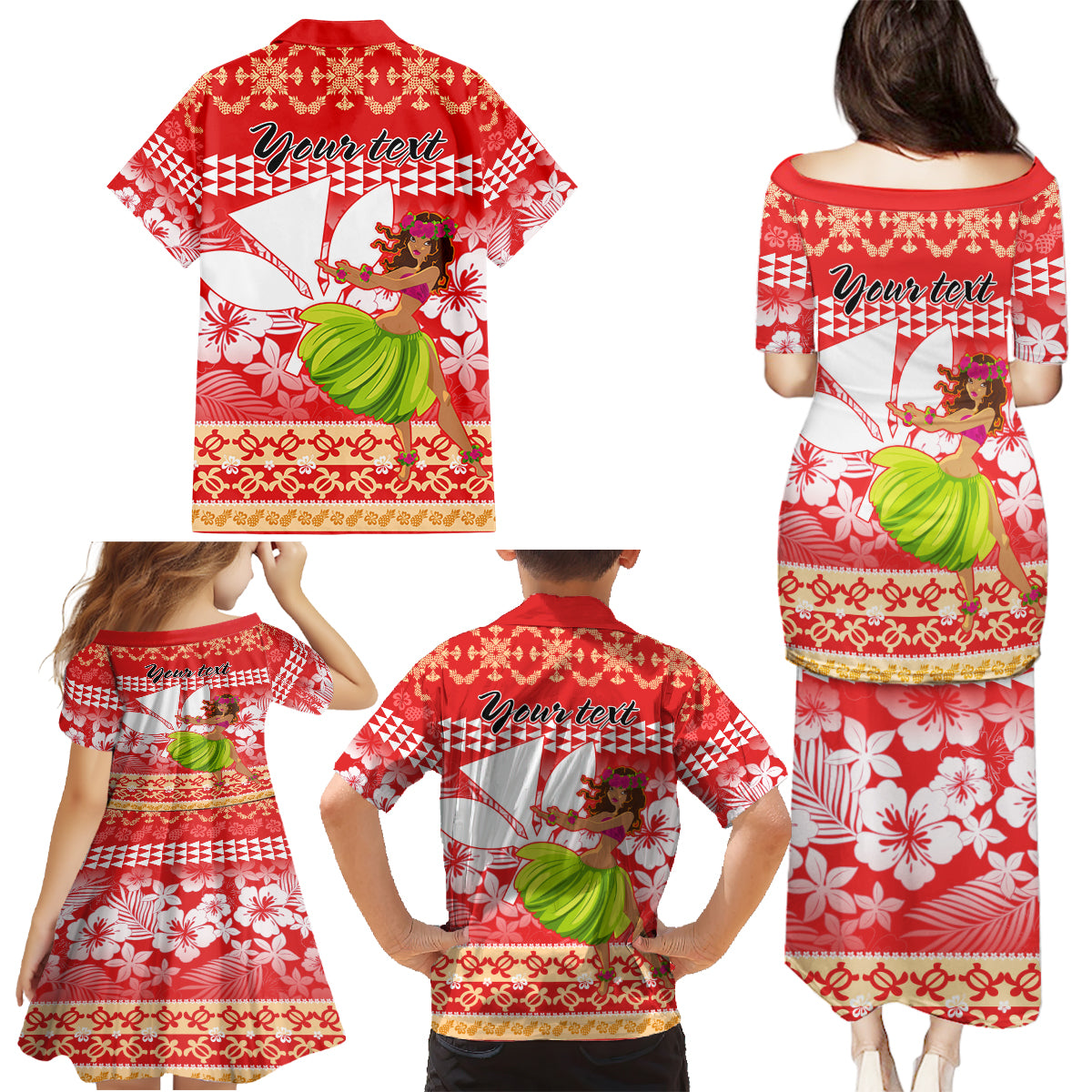 Personalised Hawaii Mele Kalikimaka Family Matching Puletasi Dress and Hawaiian Shirt Santa Claus and Hula Dancing Merry Christmas - Wonder Print Shop