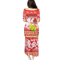 Personalised Hawaii Mele Kalikimaka Family Matching Puletasi Dress and Hawaiian Shirt Santa Claus and Hula Dancing Merry Christmas - Wonder Print Shop