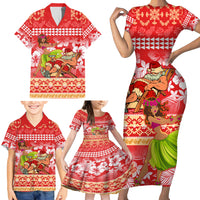 Personalised Hawaii Mele Kalikimaka Family Matching Short Sleeve Bodycon Dress and Hawaiian Shirt Santa Claus and Hula Dancing Merry Christmas - Wonder Print Shop