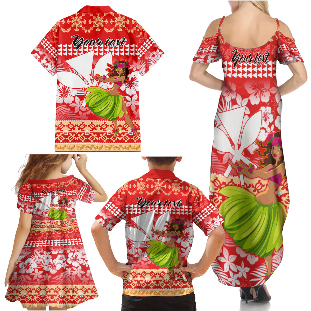 Personalised Hawaii Mele Kalikimaka Family Matching Summer Maxi Dress and Hawaiian Shirt Santa Claus and Hula Dancing Merry Christmas - Wonder Print Shop
