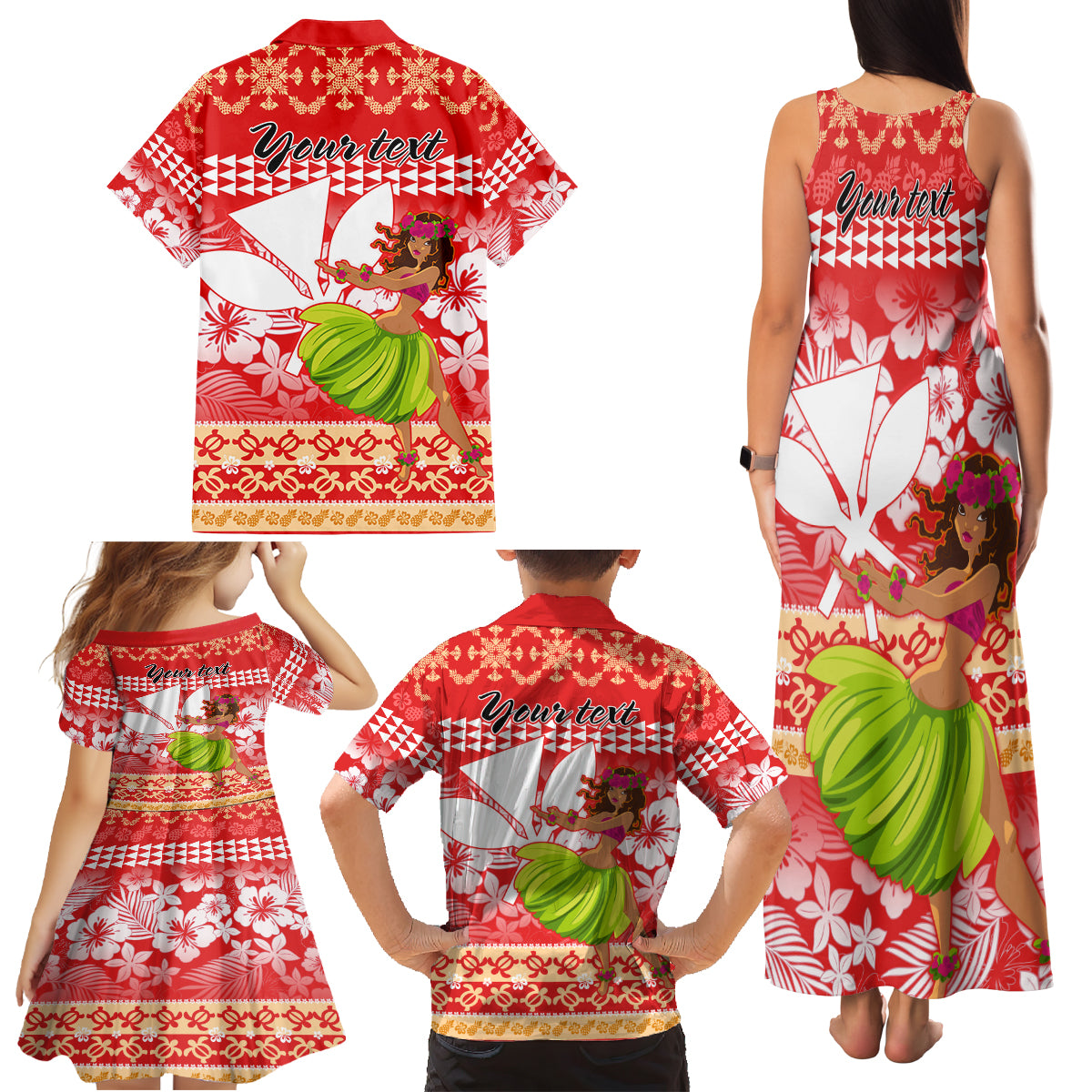 Personalised Hawaii Mele Kalikimaka Family Matching Tank Maxi Dress and Hawaiian Shirt Santa Claus and Hula Dancing Merry Christmas - Wonder Print Shop