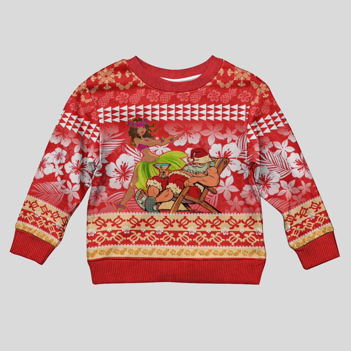 Personalised Hawaii Mele Kalikimaka Kid Ugly Christmas Sweater Santa Claus and Hula Dancing Merry Christmas - Wonder Print Shop