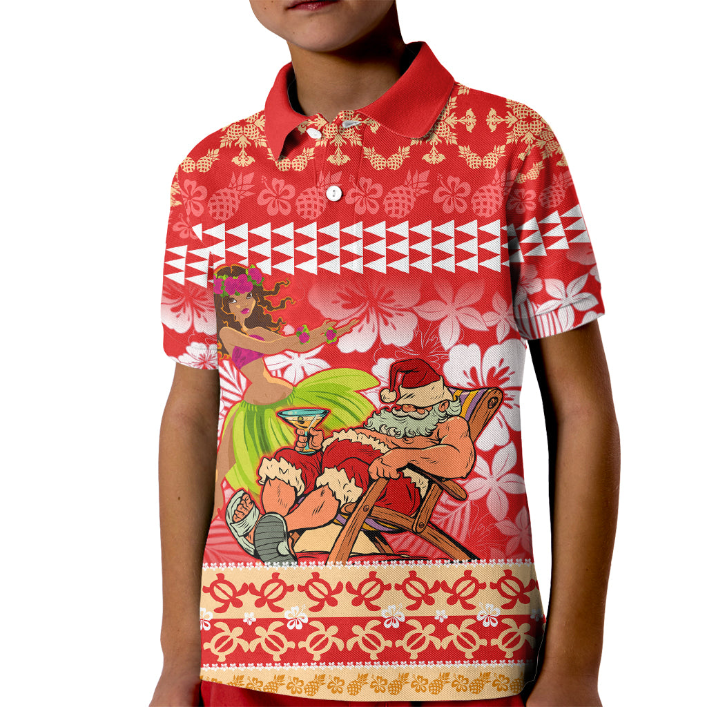 Personalised Hawaii Mele Kalikimaka Kid Polo Shirt Santa Claus and Hula Dancing Merry Christmas - Wonder Print Shop