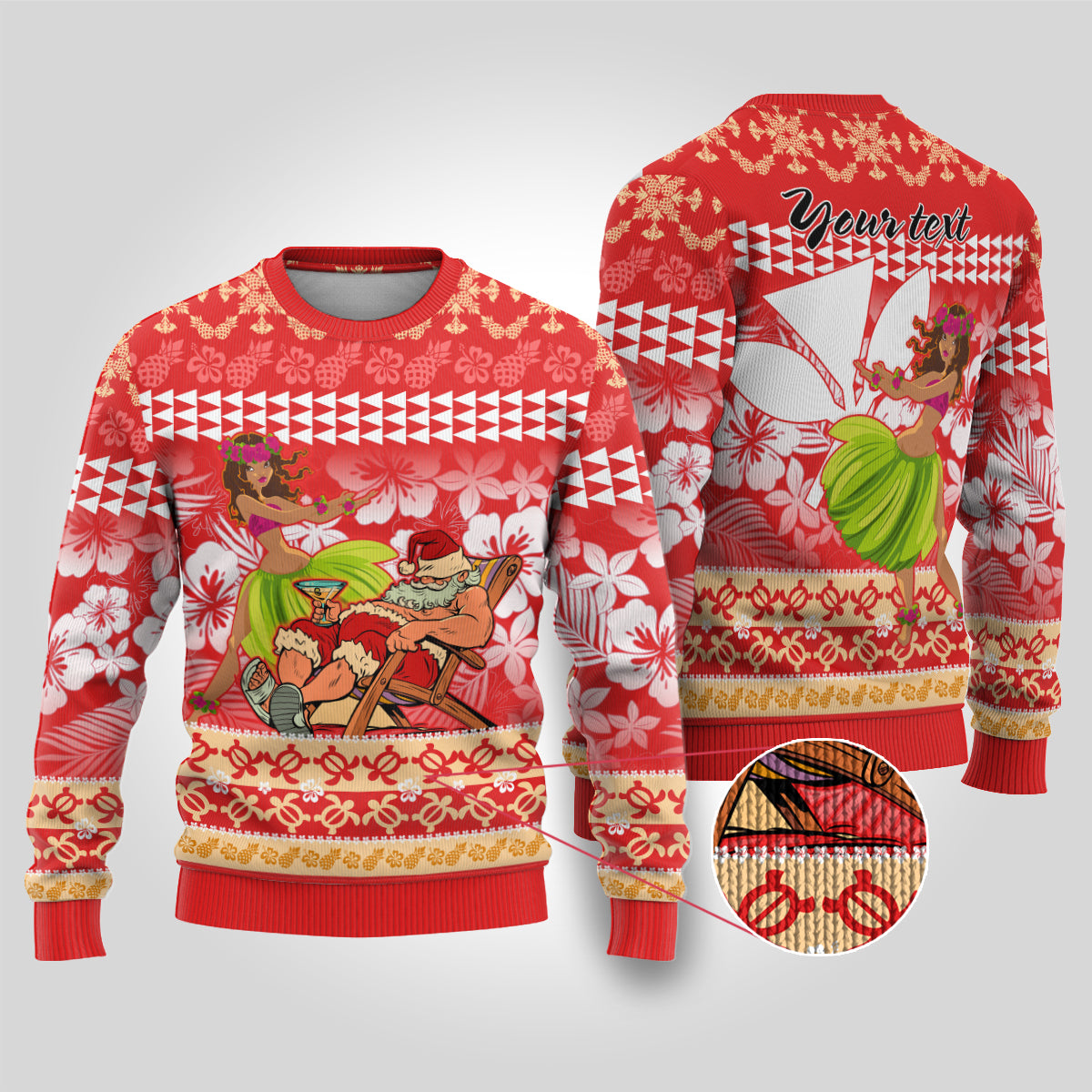 Personalised Hawaii Mele Kalikimaka Ugly Christmas Sweater Santa Claus and Hula Dancing Merry Christmas - Wonder Print Shop