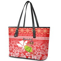 Personalised Hawaii Mele Kalikimaka Leather Tote Bag Santa Claus and Hula Dancing Merry Christmas - Wonder Print Shop