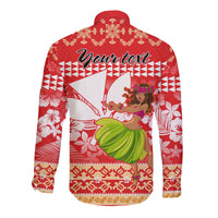 Personalised Hawaii Mele Kalikimaka Long Sleeve Button Shirt Santa Claus and Hula Dancing Merry Christmas - Wonder Print Shop