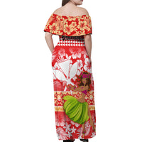 Personalised Hawaii Mele Kalikimaka Off Shoulder Maxi Dress Santa Claus and Hula Dancing Merry Christmas - Wonder Print Shop