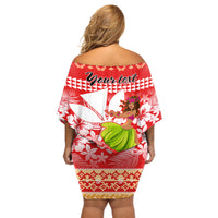 Personalised Hawaii Mele Kalikimaka Off Shoulder Short Dress Santa Claus and Hula Dancing Merry Christmas - Wonder Print Shop