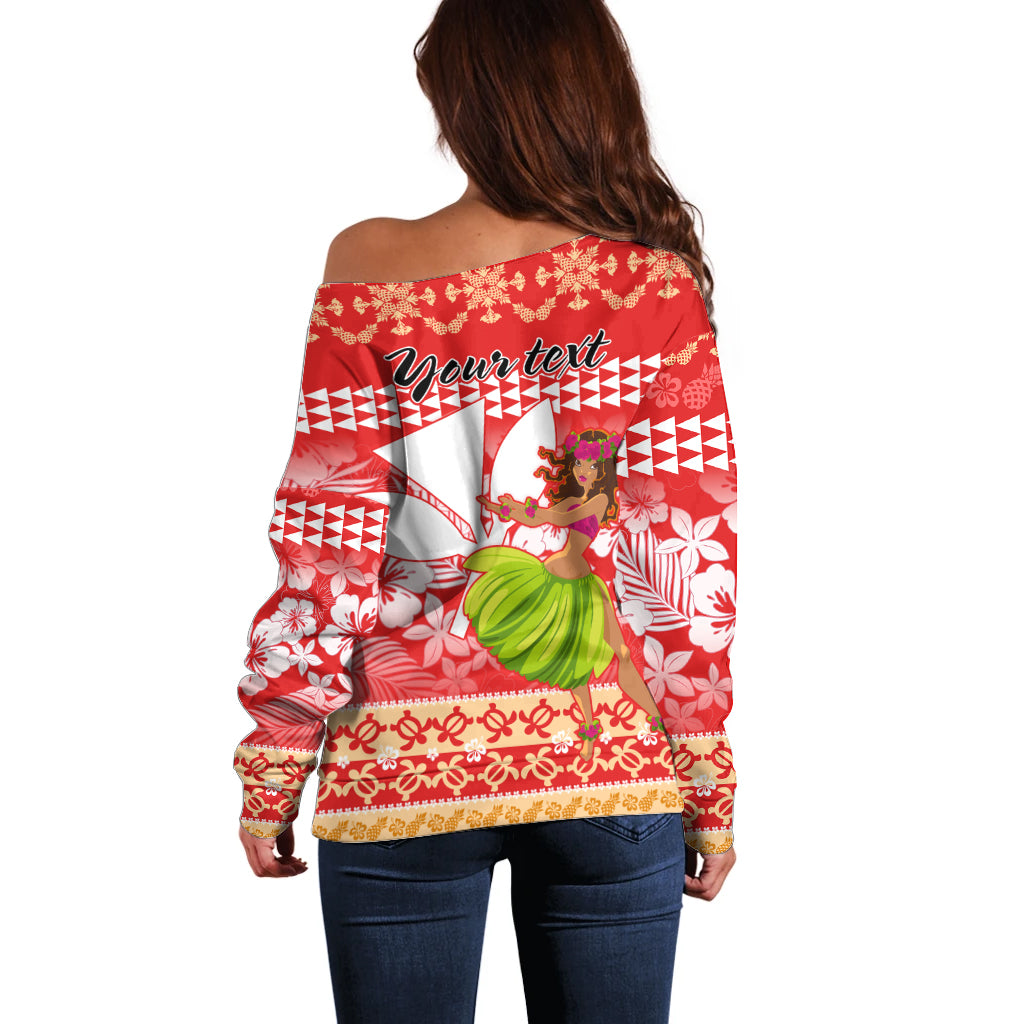 Personalised Hawaii Mele Kalikimaka Off Shoulder Sweater Santa Claus and Hula Dancing Merry Christmas - Wonder Print Shop