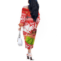 Personalised Hawaii Mele Kalikimaka Off The Shoulder Long Sleeve Dress Santa Claus and Hula Dancing Merry Christmas - Wonder Print Shop