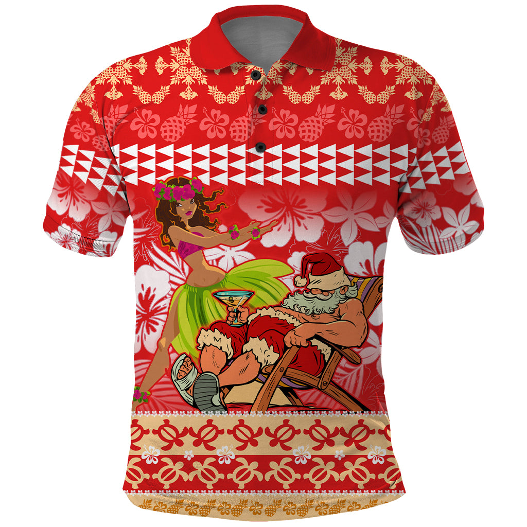 Personalised Hawaii Mele Kalikimaka Polo Shirt Santa Claus and Hula Dancing Merry Christmas - Wonder Print Shop