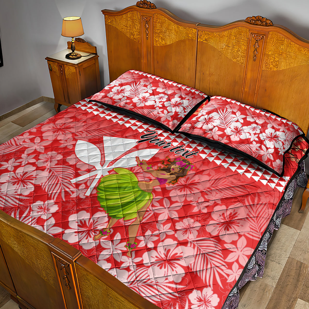 Personalised Hawaii Mele Kalikimaka Quilt Bed Set Santa Claus and Hula Dancing Merry Christmas - Wonder Print Shop