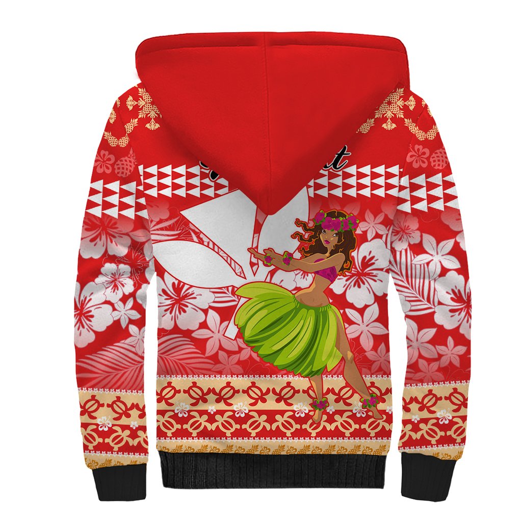 Personalised Hawaii Mele Kalikimaka Sherpa Hoodie Santa Claus and Hula Dancing Merry Christmas - Wonder Print Shop
