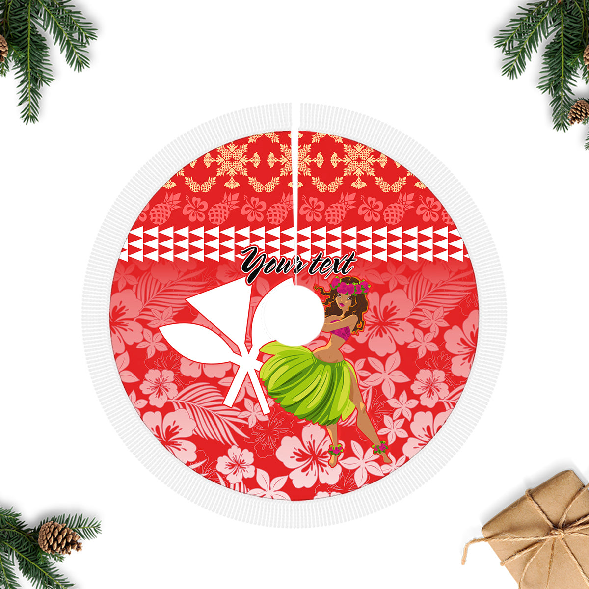 Personalised Hawaii Mele Kalikimaka Tree Skirt Santa Claus and Hula Dancing Merry Christmas - Wonder Print Shop
