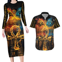 Eye of Ra and Eye of Horus Couples Matching Long Sleeve Bodycon Dress and Hawaiian Shirt Power and Magic Ancient Egyptian Mythology LT9 - Wonder Print Shop