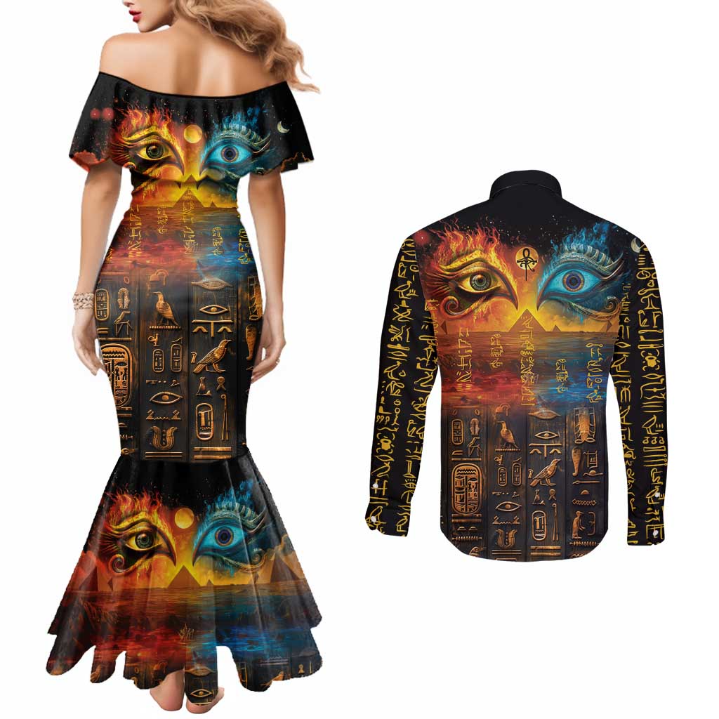 Eye of Ra and Eye of Horus Couples Matching Mermaid Dress and Long Sleeve Button Shirt Power and Magic Ancient Egyptian Mythology