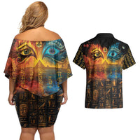Eye of Ra and Eye of Horus Couples Matching Off Shoulder Short Dress and Hawaiian Shirt Power and Magic Ancient Egyptian Mythology LT9 - Wonder Print Shop
