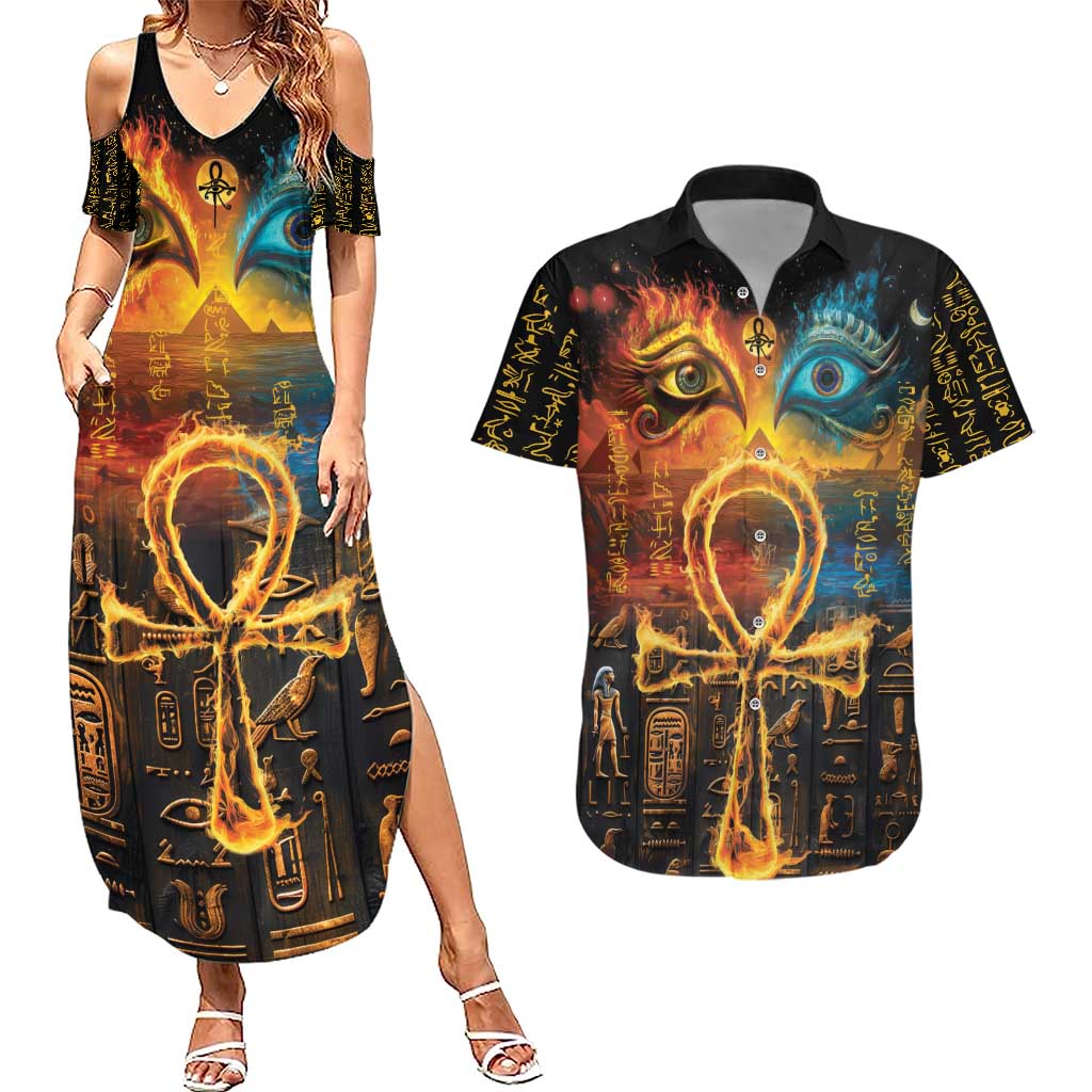 Eye of Ra and Eye of Horus Couples Matching Summer Maxi Dress and Hawaiian Shirt Power and Magic Ancient Egyptian Mythology LT9 - Wonder Print Shop