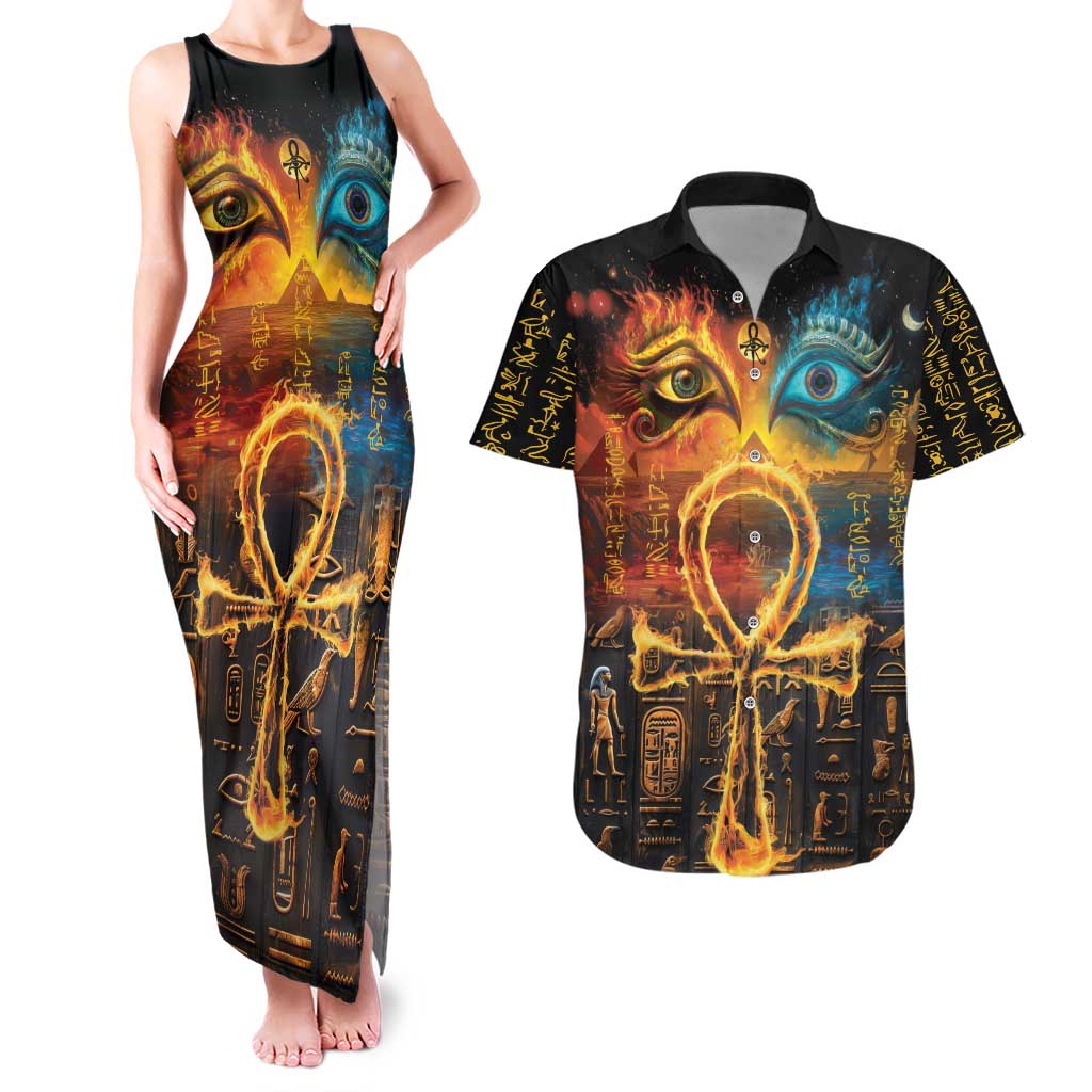 Eye of Ra and Eye of Horus Couples Matching Tank Maxi Dress and Hawaiian Shirt Power and Magic Ancient Egyptian Mythology LT9 - Wonder Print Shop