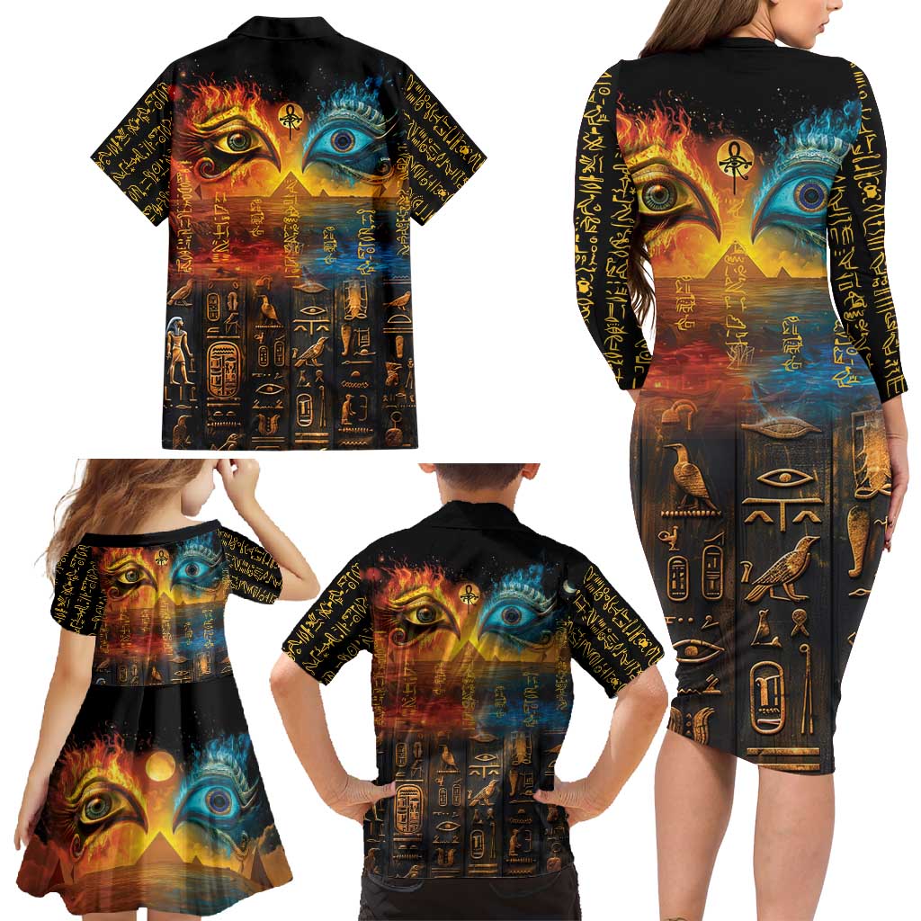 Eye of Ra and Eye of Horus Family Matching Long Sleeve Bodycon Dress and Hawaiian Shirt Power and Magic Ancient Egyptian Mythology LT9 - Wonder Print Shop