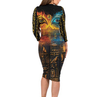 Eye of Ra and Eye of Horus Family Matching Long Sleeve Bodycon Dress and Hawaiian Shirt Power and Magic Ancient Egyptian Mythology LT9 - Wonder Print Shop