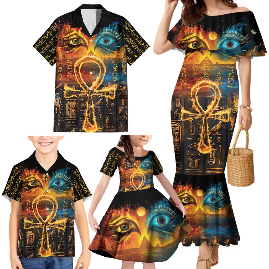 Eye of Ra and Eye of Horus Family Matching Mermaid Dress and Hawaiian Shirt Power and Magic Ancient Egyptian Mythology LT9 - Wonder Print Shop