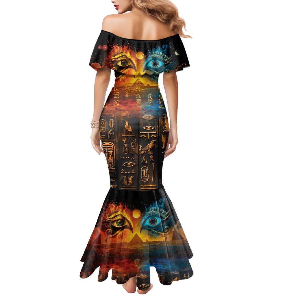 Eye of Ra and Eye of Horus Family Matching Mermaid Dress and Hawaiian Shirt Power and Magic Ancient Egyptian Mythology LT9 - Wonder Print Shop