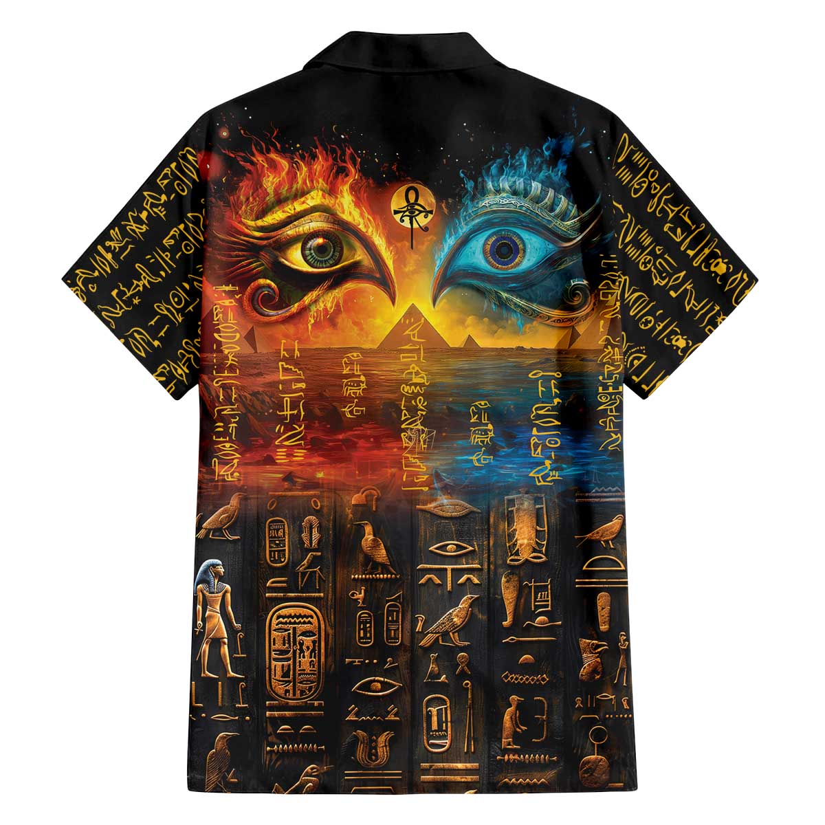 Eye of Ra and Eye of Horus Family Matching Off The Shoulder Long Sleeve Dress and Hawaiian Shirt Power and Magic Ancient Egyptian Mythology - Wonder Print Shop