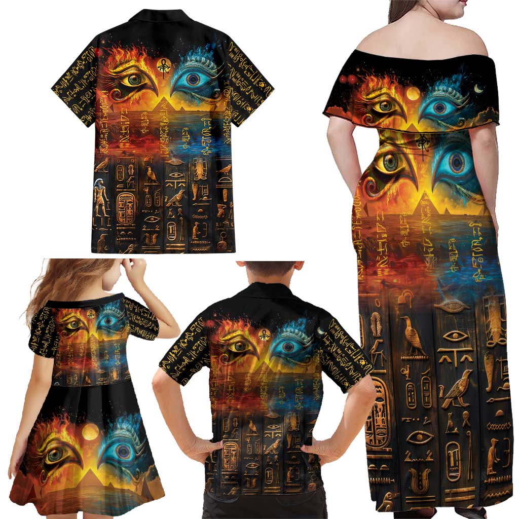 Eye of Ra and Eye of Horus Family Matching Off Shoulder Maxi Dress and Hawaiian Shirt Power and Magic Ancient Egyptian Mythology LT9 - Wonder Print Shop