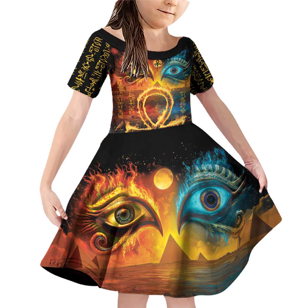 Eye of Ra and Eye of Horus Family Matching Off Shoulder Short Dress and Hawaiian Shirt Power and Magic Ancient Egyptian Mythology LT9 - Wonder Print Shop