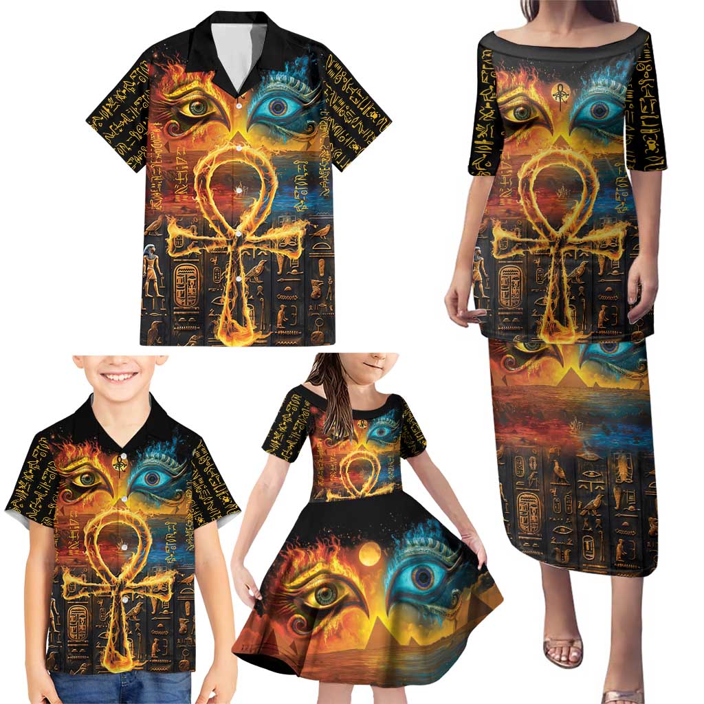 Eye of Ra and Eye of Horus Family Matching Puletasi and Hawaiian Shirt Power and Magic Ancient Egyptian Mythology - Wonder Print Shop