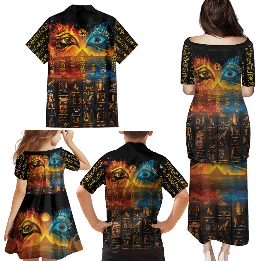 Eye of Ra and Eye of Horus Family Matching Puletasi and Hawaiian Shirt Power and Magic Ancient Egyptian Mythology - Wonder Print Shop