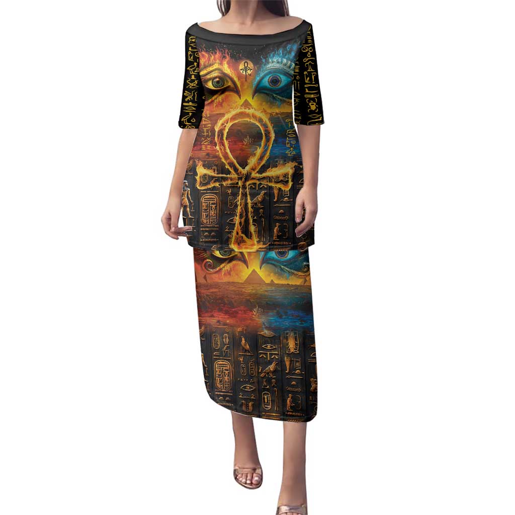 Eye of Ra and Eye of Horus Family Matching Puletasi and Hawaiian Shirt Power and Magic Ancient Egyptian Mythology - Wonder Print Shop