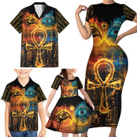 Eye of Ra and Eye of Horus Family Matching Short Sleeve Bodycon Dress and Hawaiian Shirt Power and Magic Ancient Egyptian Mythology - Wonder Print Shop