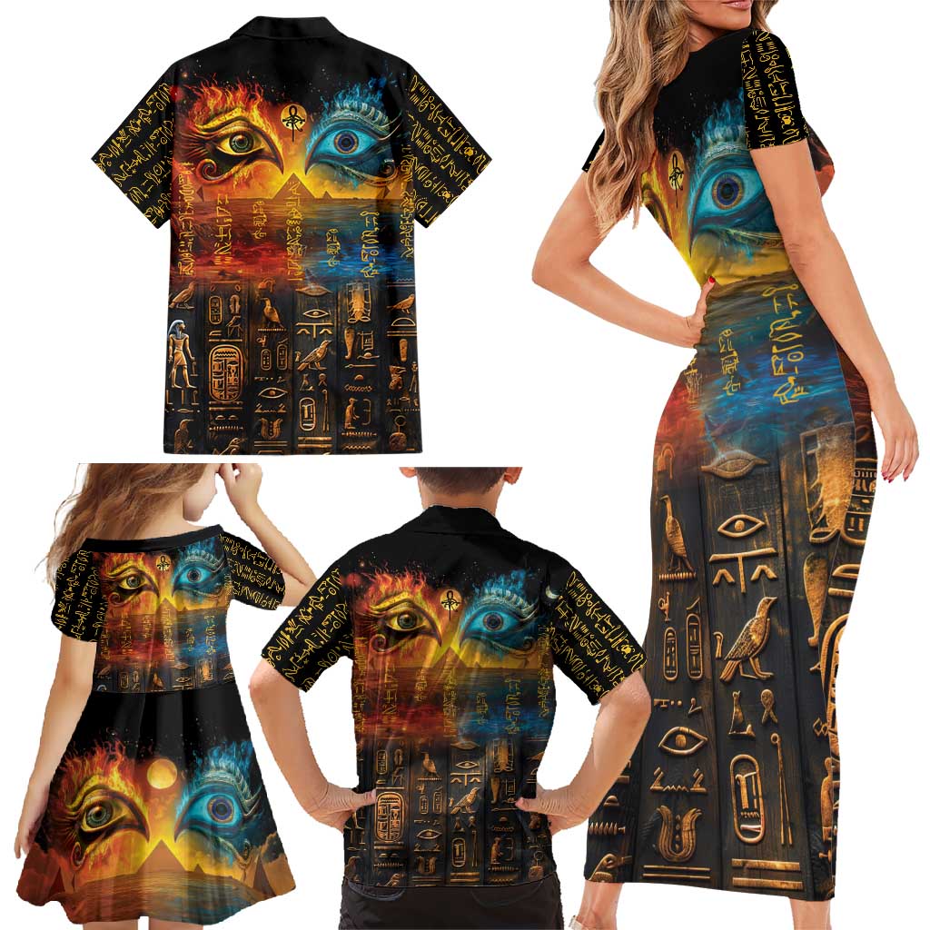 Eye of Ra and Eye of Horus Family Matching Short Sleeve Bodycon Dress and Hawaiian Shirt Power and Magic Ancient Egyptian Mythology - Wonder Print Shop
