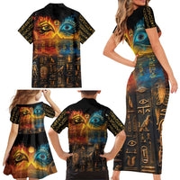 Eye of Ra and Eye of Horus Family Matching Short Sleeve Bodycon Dress and Hawaiian Shirt Power and Magic Ancient Egyptian Mythology - Wonder Print Shop