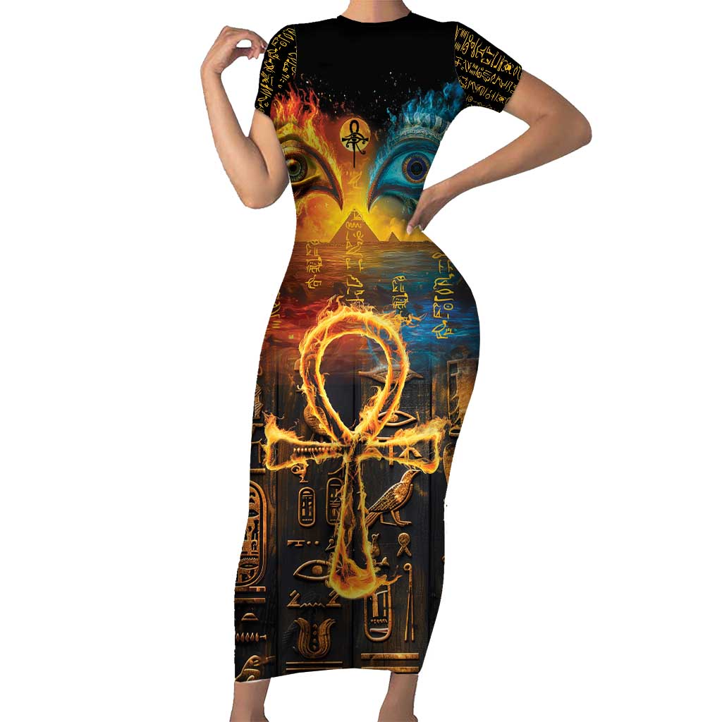 Eye of Ra and Eye of Horus Family Matching Short Sleeve Bodycon Dress and Hawaiian Shirt Power and Magic Ancient Egyptian Mythology - Wonder Print Shop