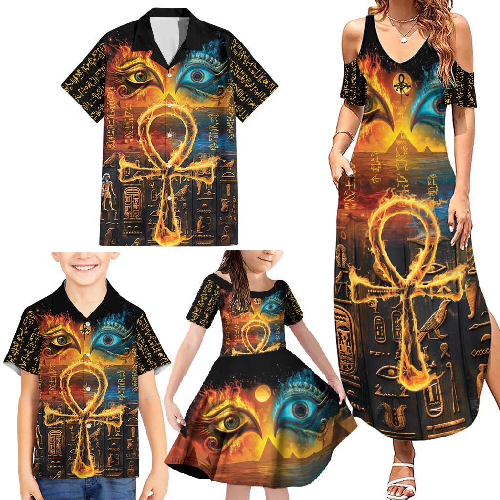 Eye of Ra and Eye of Horus Family Matching Summer Maxi Dress and Hawaiian Shirt Power and Magic Ancient Egyptian Mythology - Wonder Print Shop