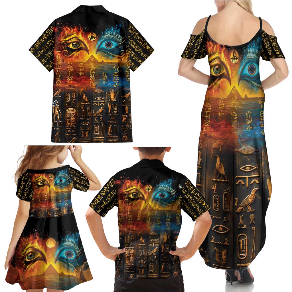 Eye of Ra and Eye of Horus Family Matching Summer Maxi Dress and Hawaiian Shirt Power and Magic Ancient Egyptian Mythology - Wonder Print Shop